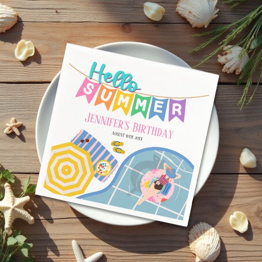 ハローサマーバカラフルナープールパーティー誕生日 スタンダードカクテルナプキン