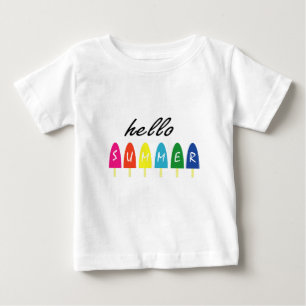 ハローサマーバケーションアイスクリームポップシクルアイスロリー ベビーTシャツ