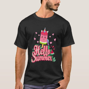 ハローサマーバケーションユニコーンアイスクリームポプシクルI Tシャツ