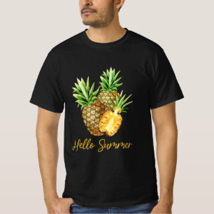 ハローサマーパイナップル熱帯果実 Tシャツ