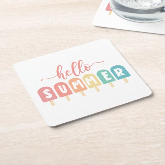 ハローサマーパステルポプシクル スクエアペーパーコースター (アングル)