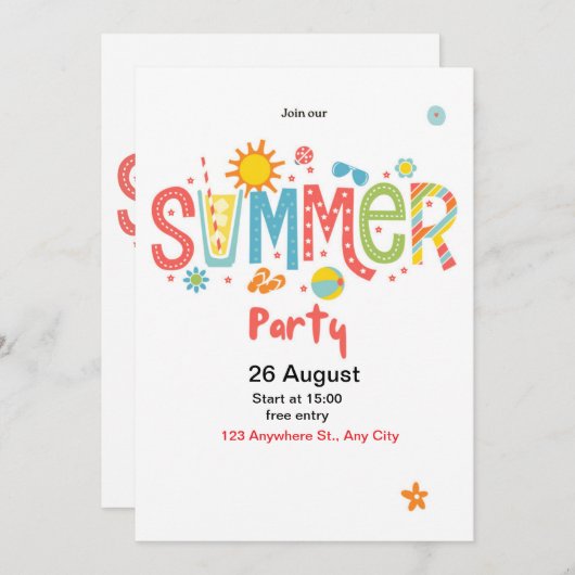 ハローサマーパーティの招待状 招待状 (正面/裏面)