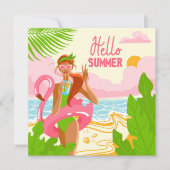 ハローサマービーチガールグリーティングカード カード (正面)
