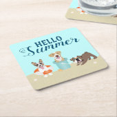 ハローサマービーチドッグズブルーオレンジ スクエアペーパーコースター (アングル)