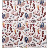 ハローサマービーチビベスおもしろいバケーションパターン シャワーカーテン (正面)