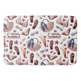 ハローサマービーチビベスおもしろいバケーションパターン バスマット