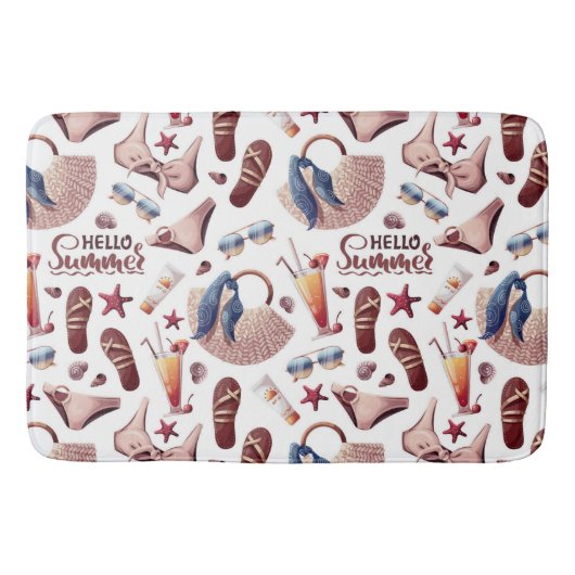 ハローサマービーチビベスおもしろいバケーションパターン バスマット (正面)