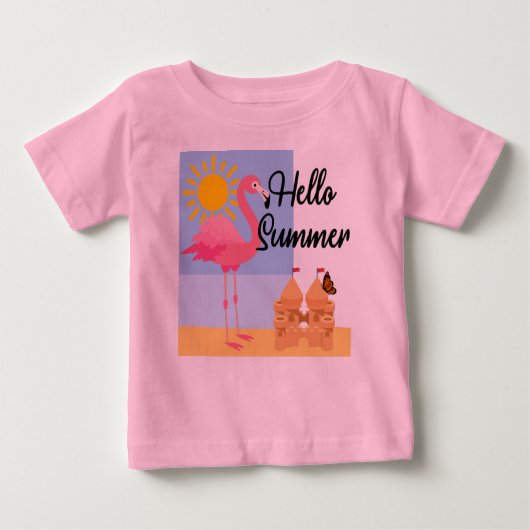 ハローサマーピンクフラミンゴデザイン-ベビー素晴らしジャース ベビーTシャツ (正面)