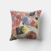 ハローサマーフィッシュサンゴ熱帯海の水色 クッション (裏面)