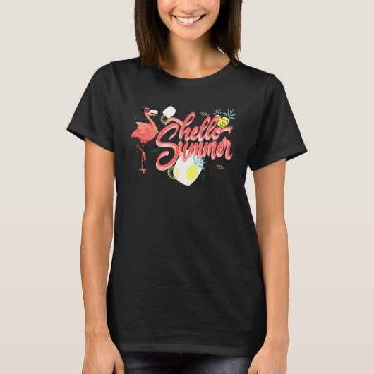 ハローサマーフラミンゴパイナップルサングラス Tシャツ (正面)