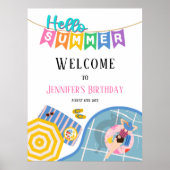 ハローサマープールパーティー誕生日ウェルカムサイン ポスター (正面)