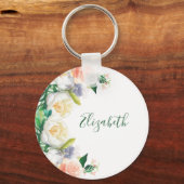 ハローサマーラッシュ花模様ホワイトコーラルピーチガーデン キーホルダー (正面)