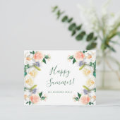 ハローサマーラッシュ花模様ホワイトコーラルピーチガーデン ポストカード (スタンド正面)