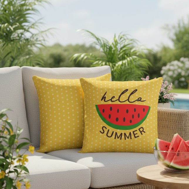ハローサマーラージアウトドアイエロー アウトドアクッション (Hello Summer! Sun yellow outdoor pillow to brighten your home! 🍉☀️)