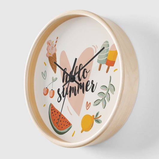 ハローサマー引用文カラフルかわいい子供部屋キッズ 壁時計 (傾斜)