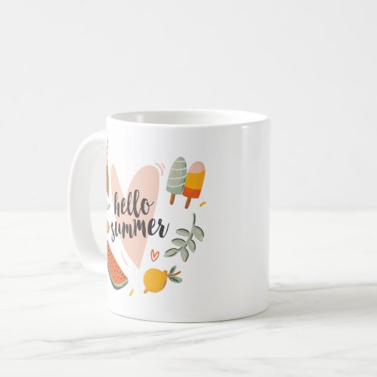 ハローサマー引用文カラフルかわいい コーヒーマグカップ (正面左)