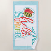 ハローサマー引用文ビーチアンブレラスイカブルー ビーチタオル (正面)