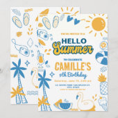 ハローサマー誕生日 招待状 (正面/裏面)