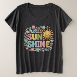 ハローサンシャインのかぎ針編み風フラワー プラスサイズTシャツ