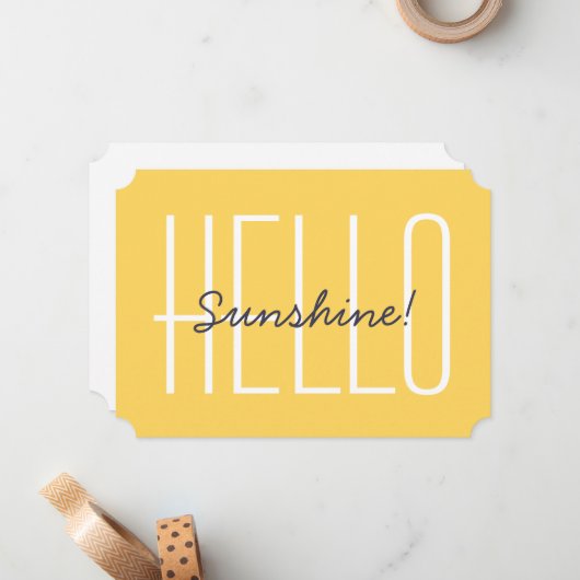 ハローサンシャインイエローハッピーキュートタイポグラフィ ノートカード (正面/裏面インサイチュ)
