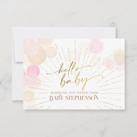 ハローサンシャインボホモダンハッピーベビーガールシャワー サンキューカード (正面)