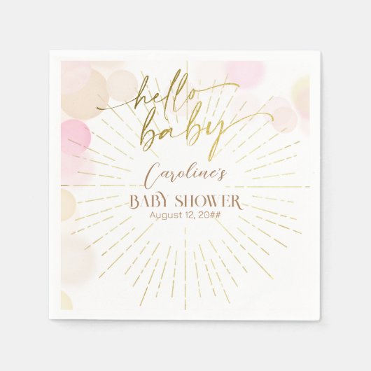 ハローサンシャインボホモダンハッピーベビーガールシャワー スタンダードカクテルナプキン (正面)