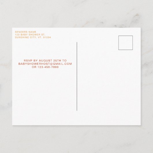 ハローサンシャインボホ男女兼用ベビーシャワー インビテーションポストカード (裏面)