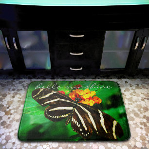 ハローサンシャイン引用文白黒バタフライフォト バスマット