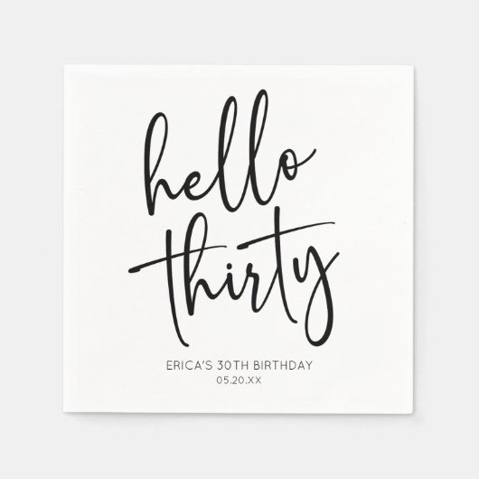 ハローサーティミニマリスト30th誕生日パーティー スタンダードカクテルナプキン (正面)