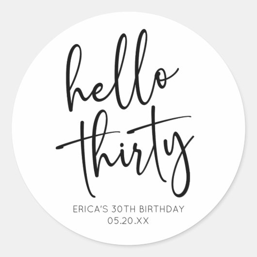 ハローサーティミニマリスト30th誕生日パーティー ラウンドシール (正面)