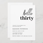 ハローサーティモダンブラック&ホワイト誕生日パーティー 招待状 (正面/裏面)