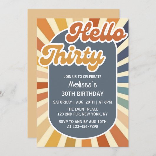 ハローサーティレトロサングルービーウェーブ誕生日 招待状 (正面/裏面)