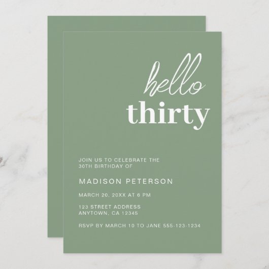 ハローサーティースゲモダンリーグリーン誕生日パーティー 招待状 (正面/裏面)