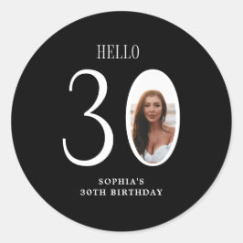 ハローサーティー 白黒 写真入り 30歳の誕生日 ラウンドシール