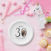 ハローサーティー 白黒 写真 30歳の誕生日 ペーパープレート (パーティー)