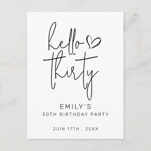 ハローサーティ誕生日ミニマル白黒モダン ポストカード (正面)