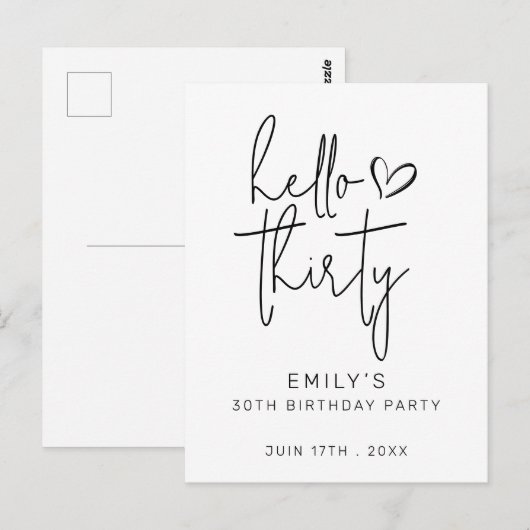 ハローサーティ バースデー ミニマル ブラック ホワイト モダン ポストカード (正面/裏面)