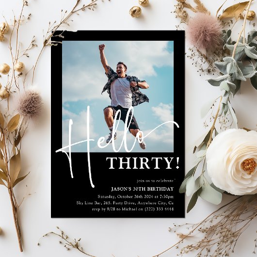 ハローサーティ！ ミニマルな30歳の誕生日パーティー 招待状