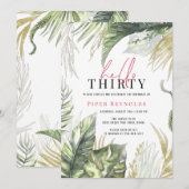 ハローサーティ｜モダンピンクスクリプトトロピカル３０th 招待状 (正面/裏面)