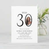 ハローサーティ 白黒写真入り30歳の誕生日 招待状 (スタンド正面)