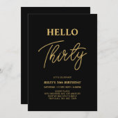 ハローサーティ |金ゴールド&ブラック30th誕生日パーティー 招待状 (正面/裏面)
