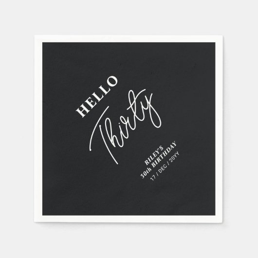 ハローサーティ |黒モダンい30th誕生日パーティー スタンダードカクテルナプキン (正面)