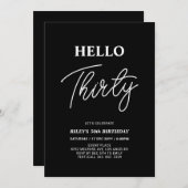 ハローサーティ |黒モダンい30th誕生日パーティー 招待状 (正面/裏面)