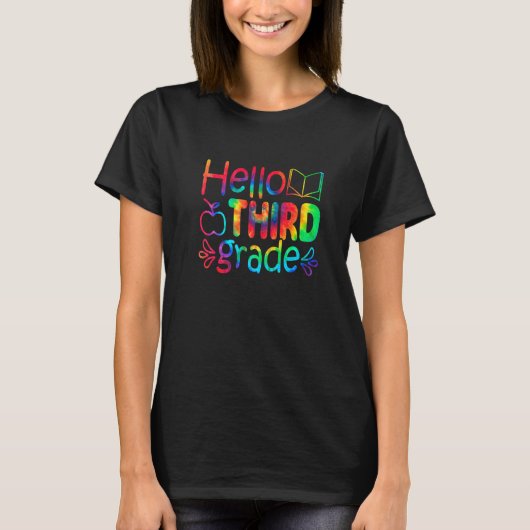 ハローサードグレード絞り染めかわいい新学期ファースト Tシャツ (正面)
