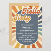 ハローシックスレトロサングルーヴィーウェーブ60誕生日 招待状 (正面/裏面)