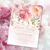 ハローシックス赤面ピンクピーニー60誕生日 招待状