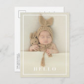 ハローシンプルベビーフォトモダン誕生 案内ポストカード (正面/裏面)