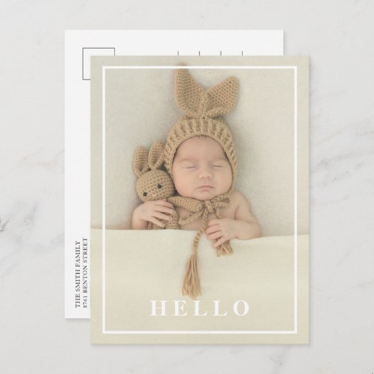 ハローシンプルベビーフォトモダン誕生 案内ポストカード (正面/裏面)