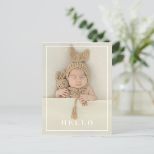 ハローシンプルベビーフォトモダン誕生 案内ポストカード (スタンド正面)