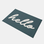 ハローシンプルミニマリストスクリプトレタリングティール（緑がかった色） ドアマット (アングル)